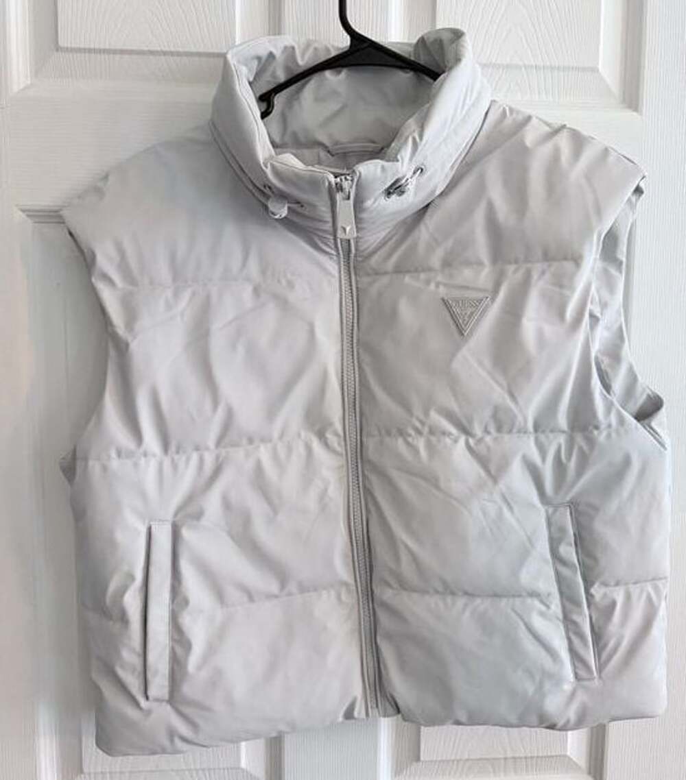 Guess Light Gray Quilted Vest with High Collar L